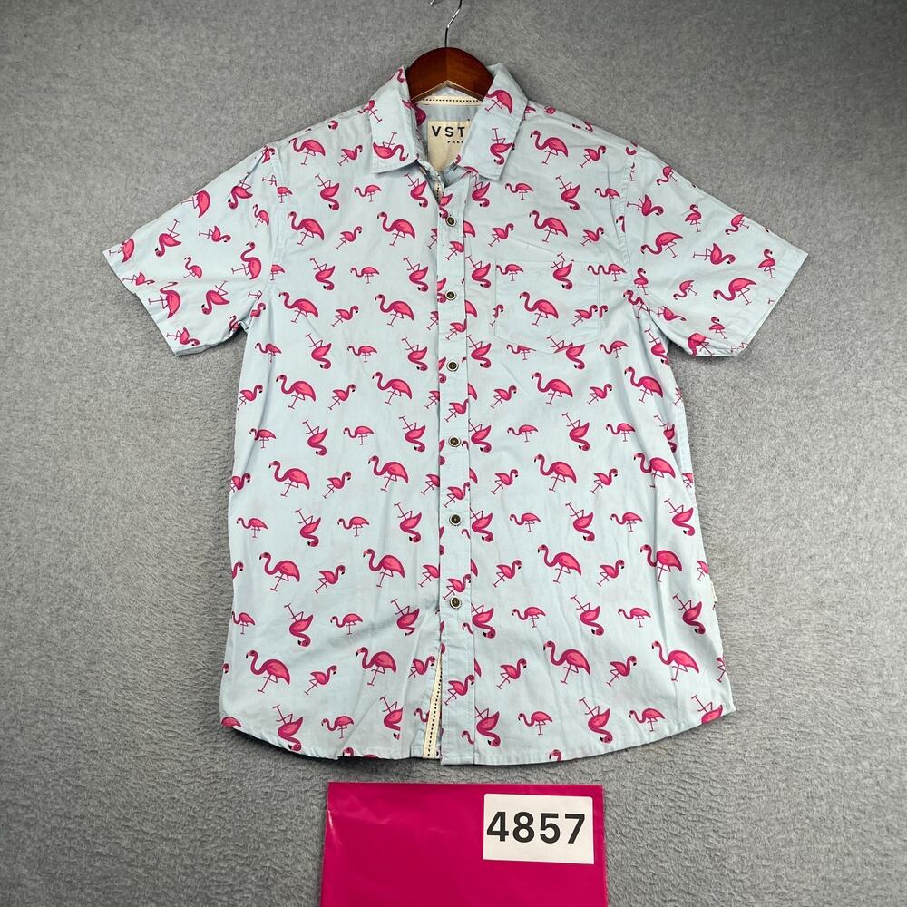 VSTR Flamingo Print Shirt Small Beach Casual Button Up Short Sleeve Mens Small